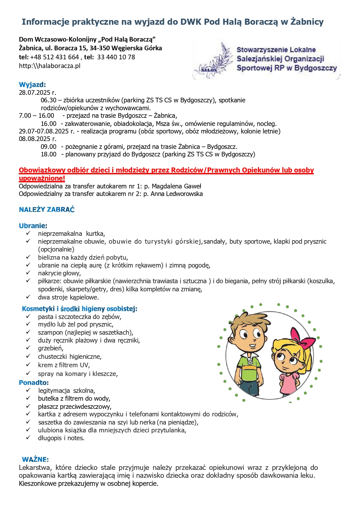 Ważne informacje dotyczące wyjazdu do Żabnicy